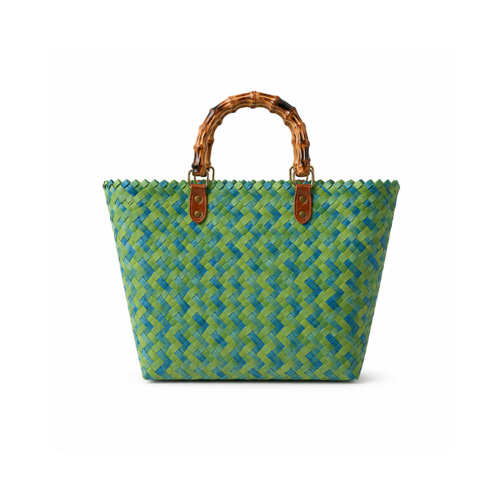 K&Co. Sunset Spritz Series Bamboo Handle Tote Bag - BLUE GELATO